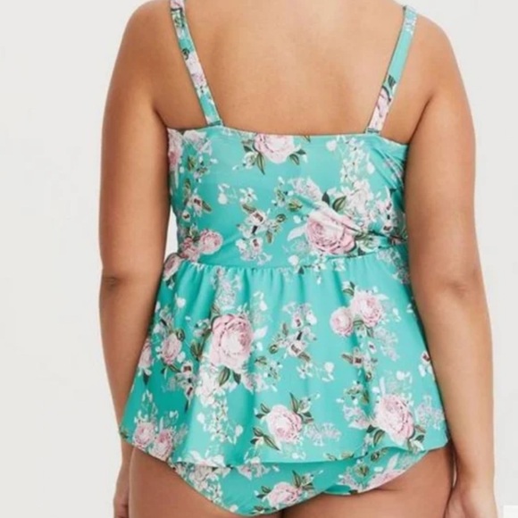 Torrid Underwire Push-Up Peplum One Piece Swimsuit Dress Agua Teal Floral Sz 2 - Picture 2 of 8
